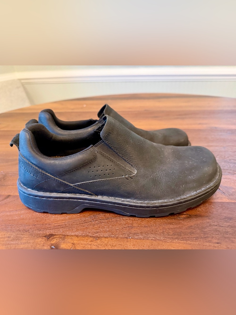 Merrell World Legend Men’s Size 11 Black Matte Leather Slip On Moc Loafers